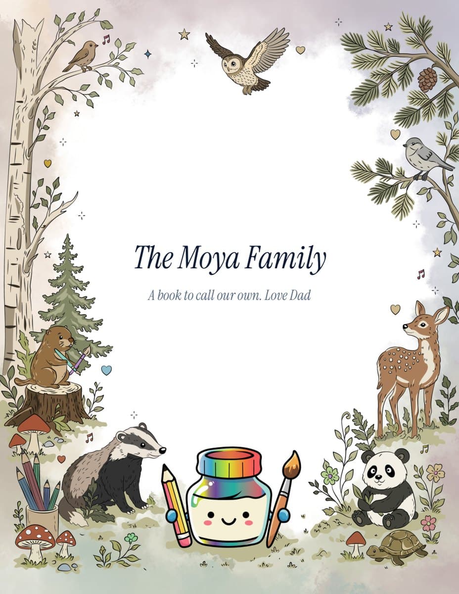 A title page with a family's book title and message